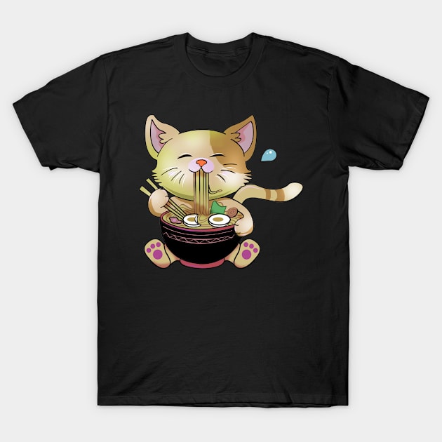 Cute Chibi Anime Manga Cat Ramen Lover T-Shirt by TheBeardComic